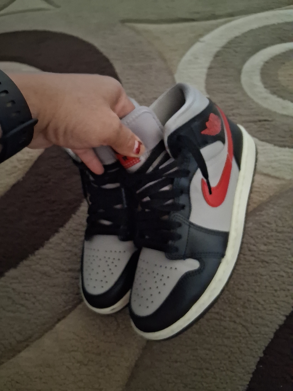 Nike Air Jordan 1 Mid Gray Black with Red Swoosh